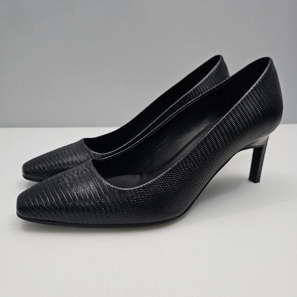 NEW Aquatalia Rylan Pump Womens 11 Black Leather Weatherproof Croc Embossed Heel - Picture 1 of 14